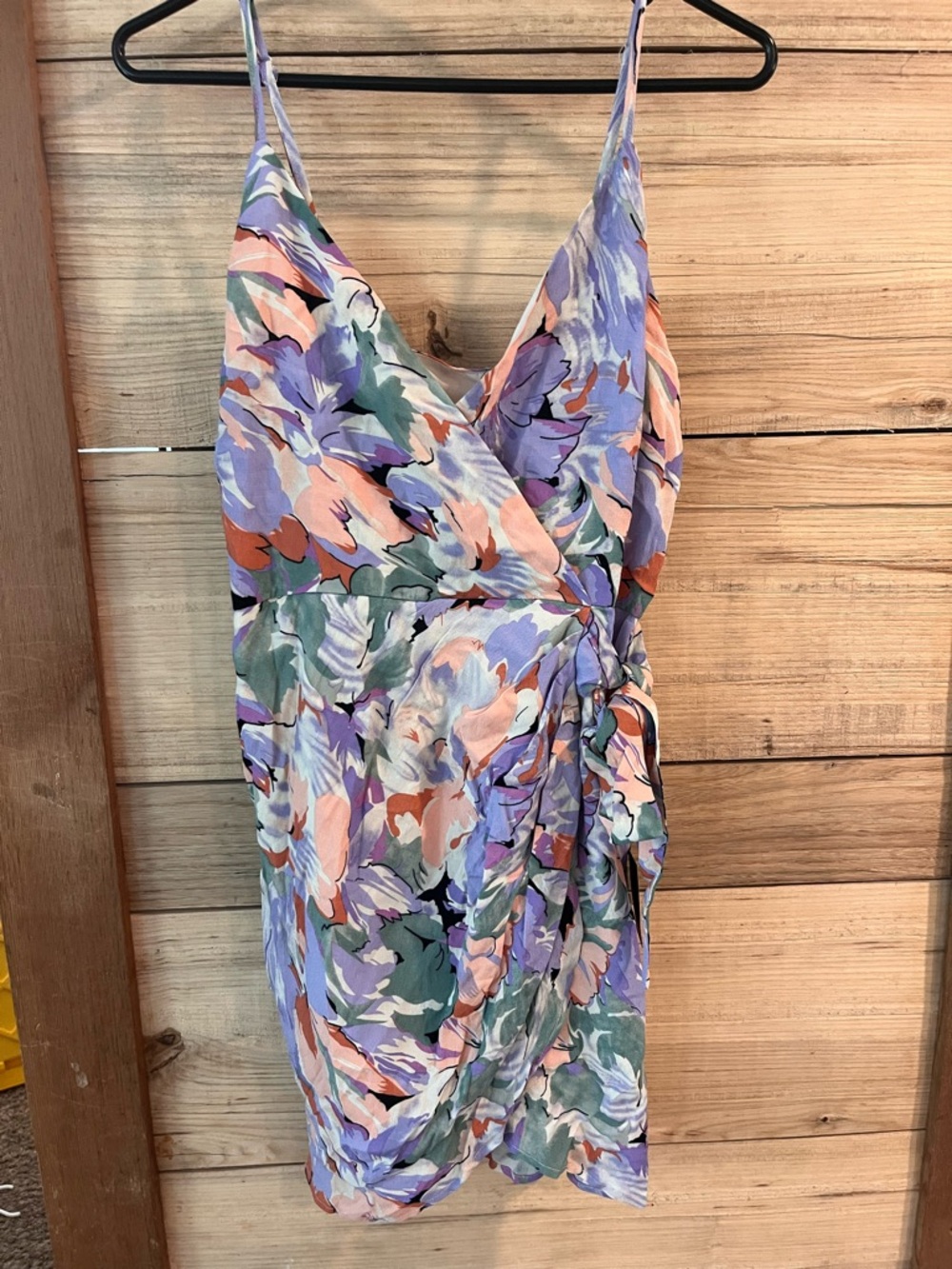 Lulu's Lilac & Peach Floral Wrap Mini Dress